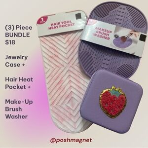 3 Piece Bundle $18 > Lavendar Jewelry Case + Hair Heat Tool Pad + Brush Washer